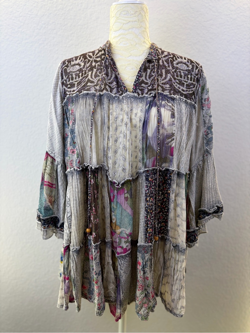 Young Threads Patchwork Boho Oversized Tunic Top Multicolor Small - Picture 3 of 15